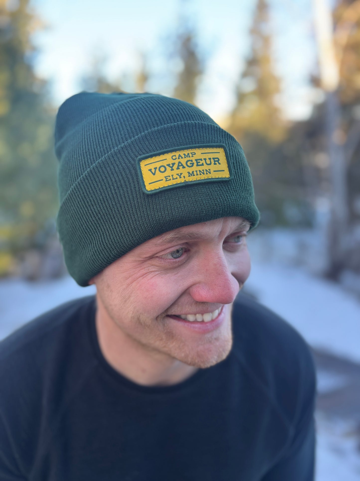 Forest Green Knit beanie w/ CV Rectangular Patch-(CB-25 Forest Green)
