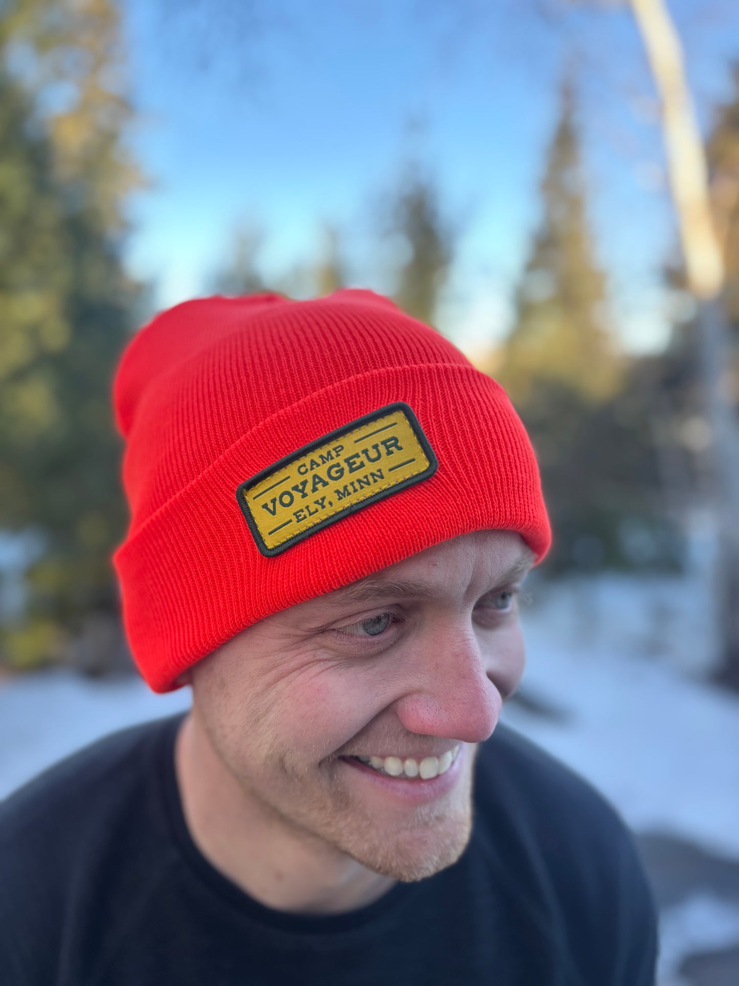 Neon Orange Knit beanie w/ CV Rectangular Patch-(CB-25 Orange)