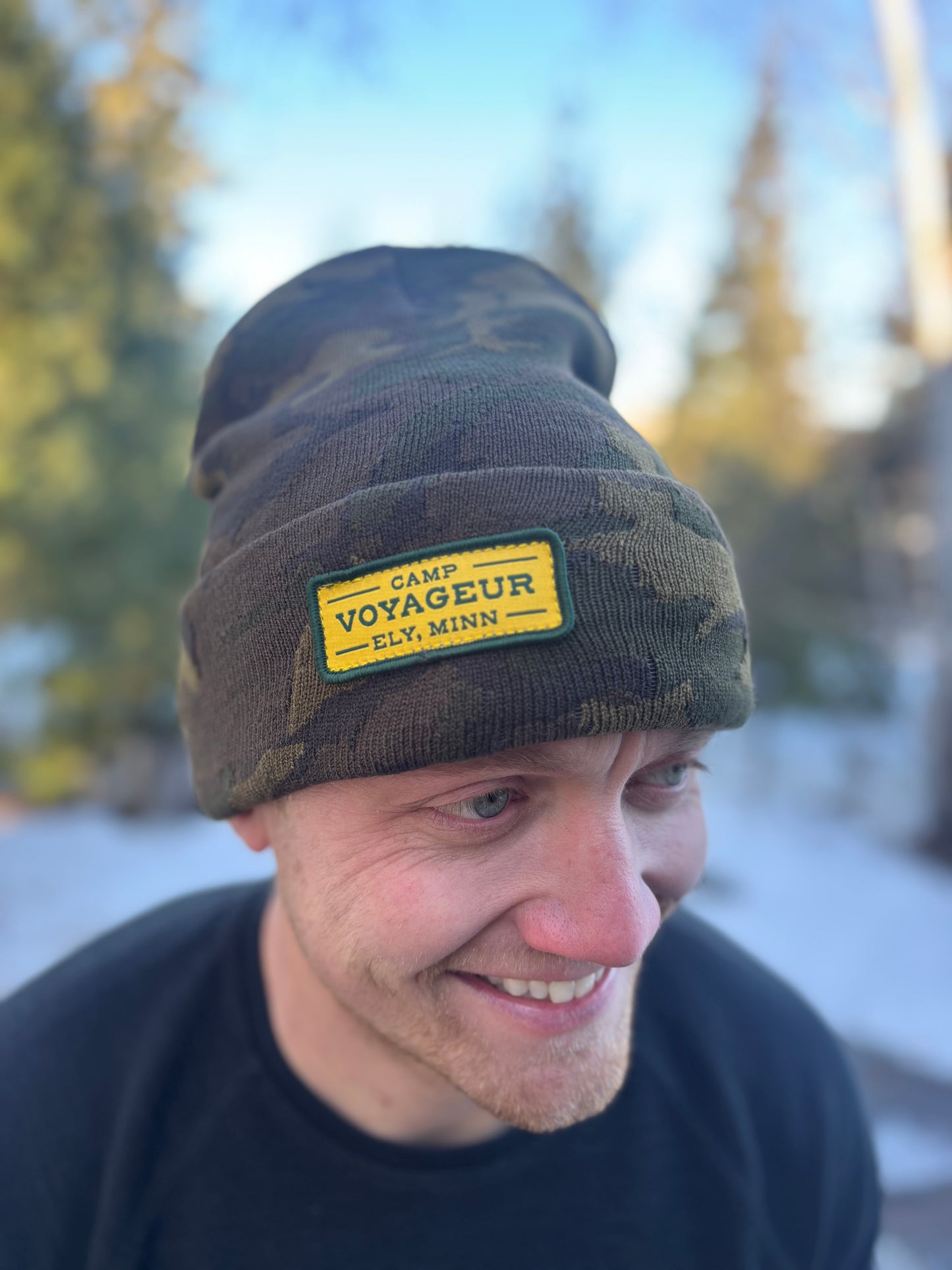 Camo Green Knit beanie w/ CV Rectangular Patch-(CB-25 Camo Green)
