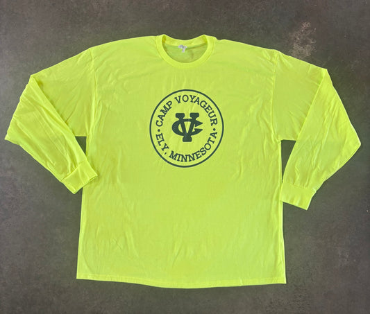2XL LS solid Neon Yellow- Circle logo