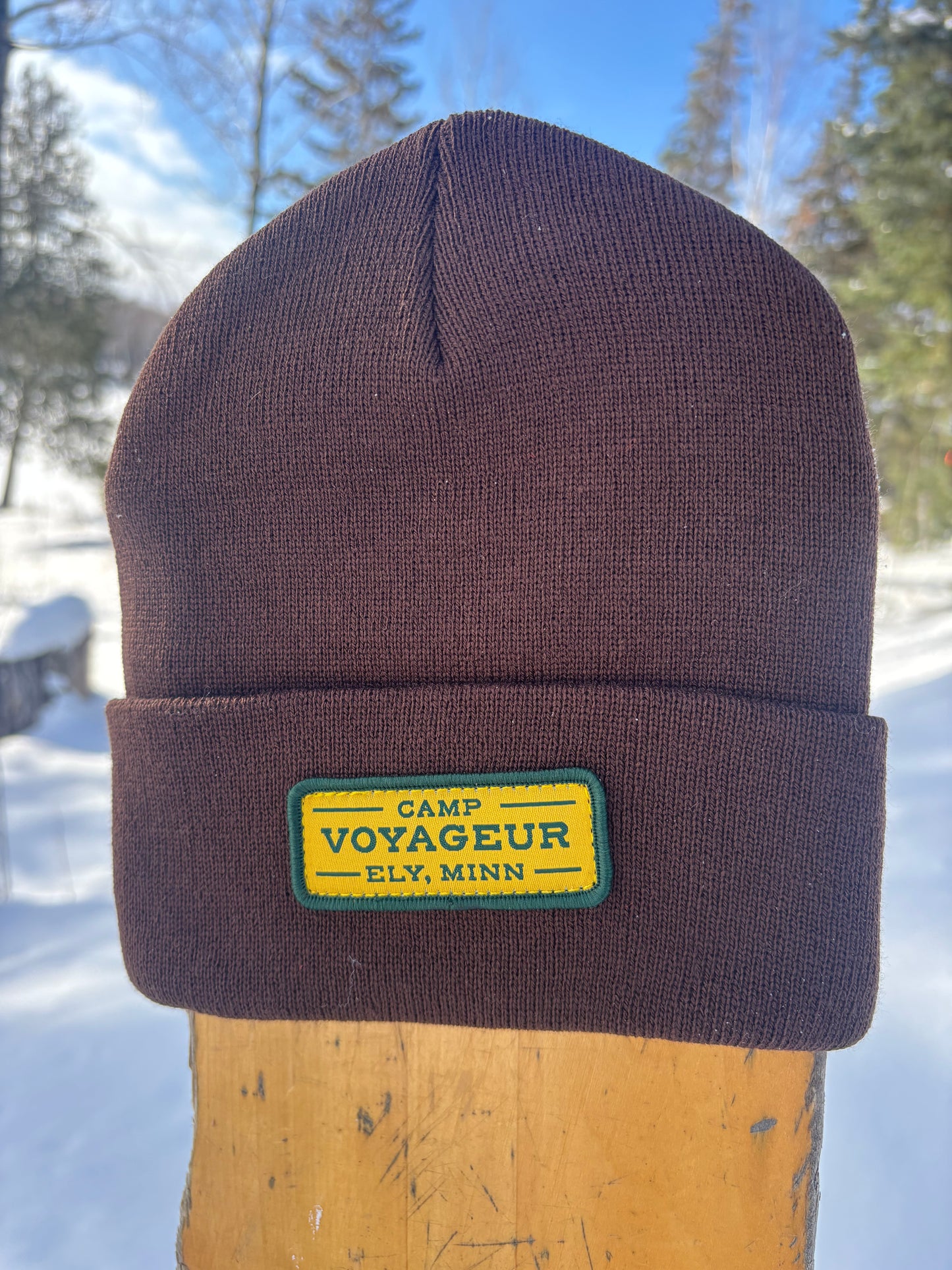 Brown Knit beanie w/ CV Rectangular Patch-(CB-25 Brown)