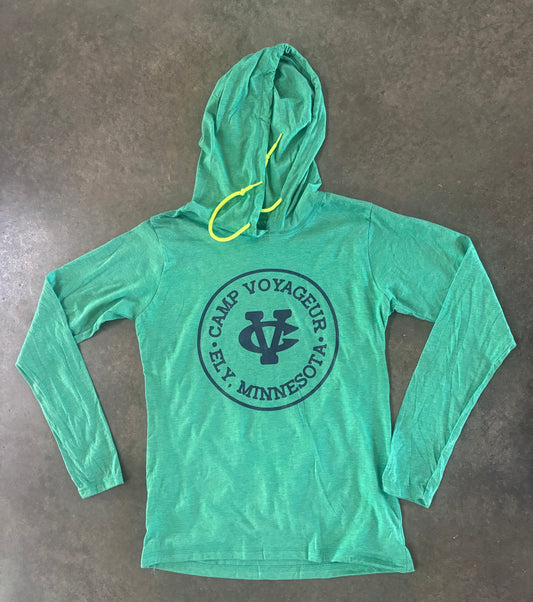 Women’s LS lightweight hoodie HeatherGreen- Circle logo