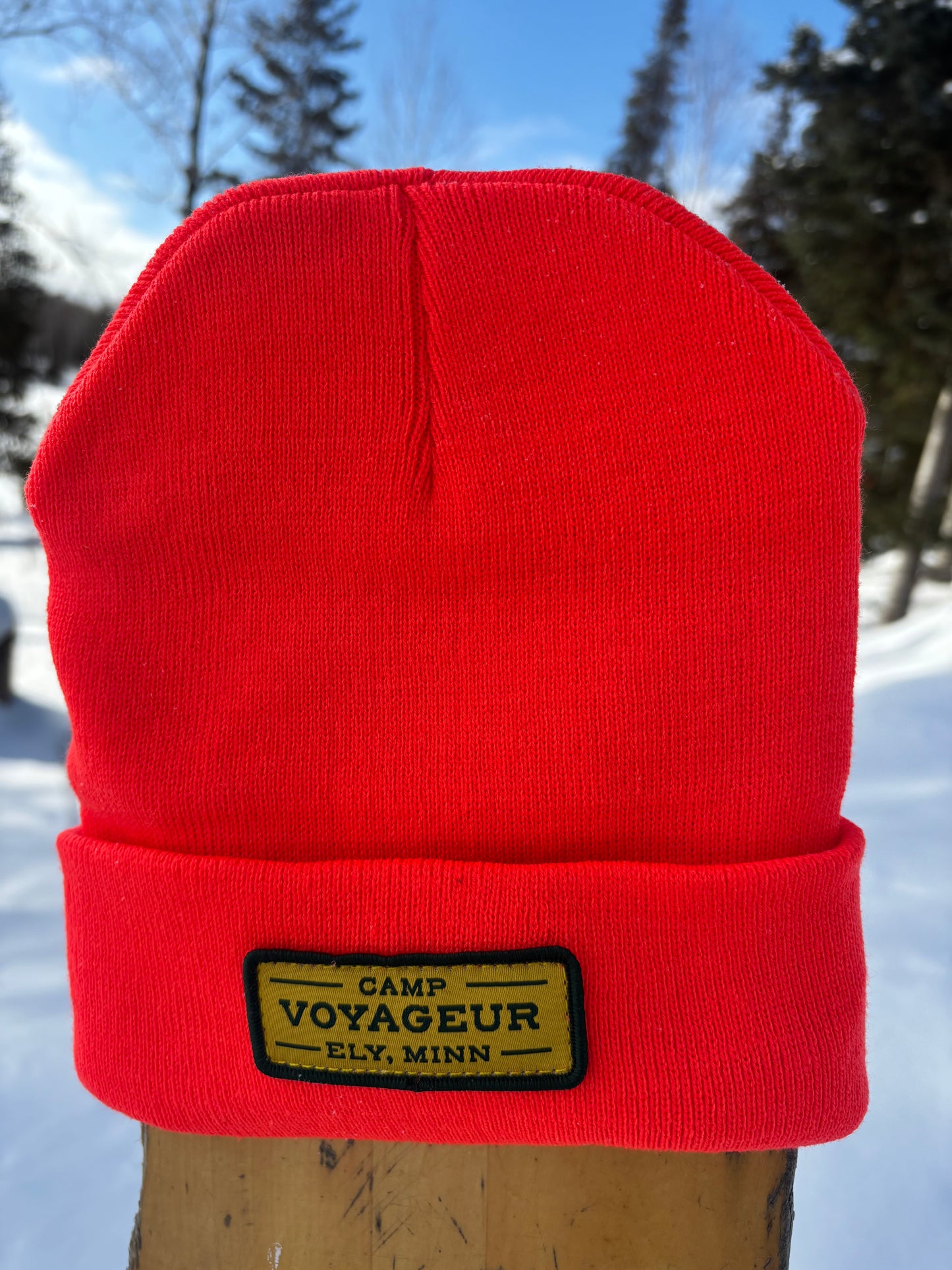 Neon Orange Knit beanie w/ CV Rectangular Patch-(CB-25 Orange)