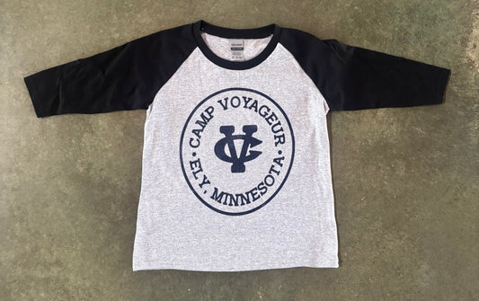 YXS Baseball 3/4 sleeve Grey/ Black sleeves - Circle logo (YBB1)