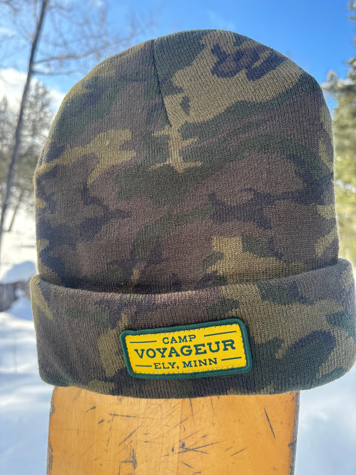 Camo Green Knit beanie w/ CV Rectangular Patch-(CB-25 Camo Green)