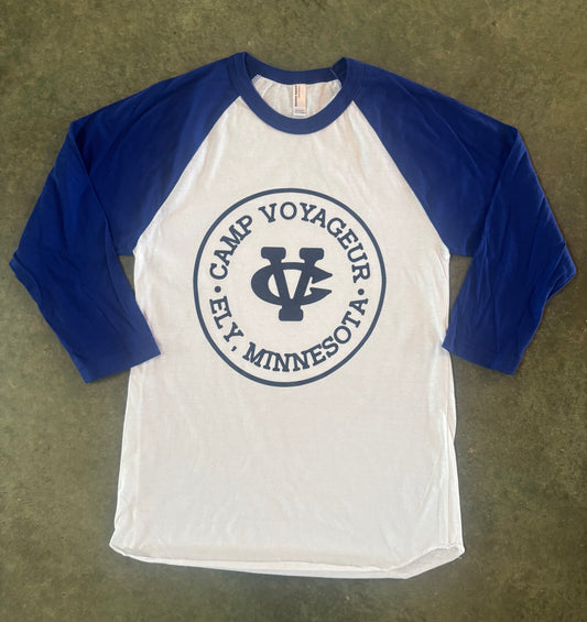 XS Baseball 3/4 sleeve- White/ royal blue sleeve- Circle logo (BB26.1)