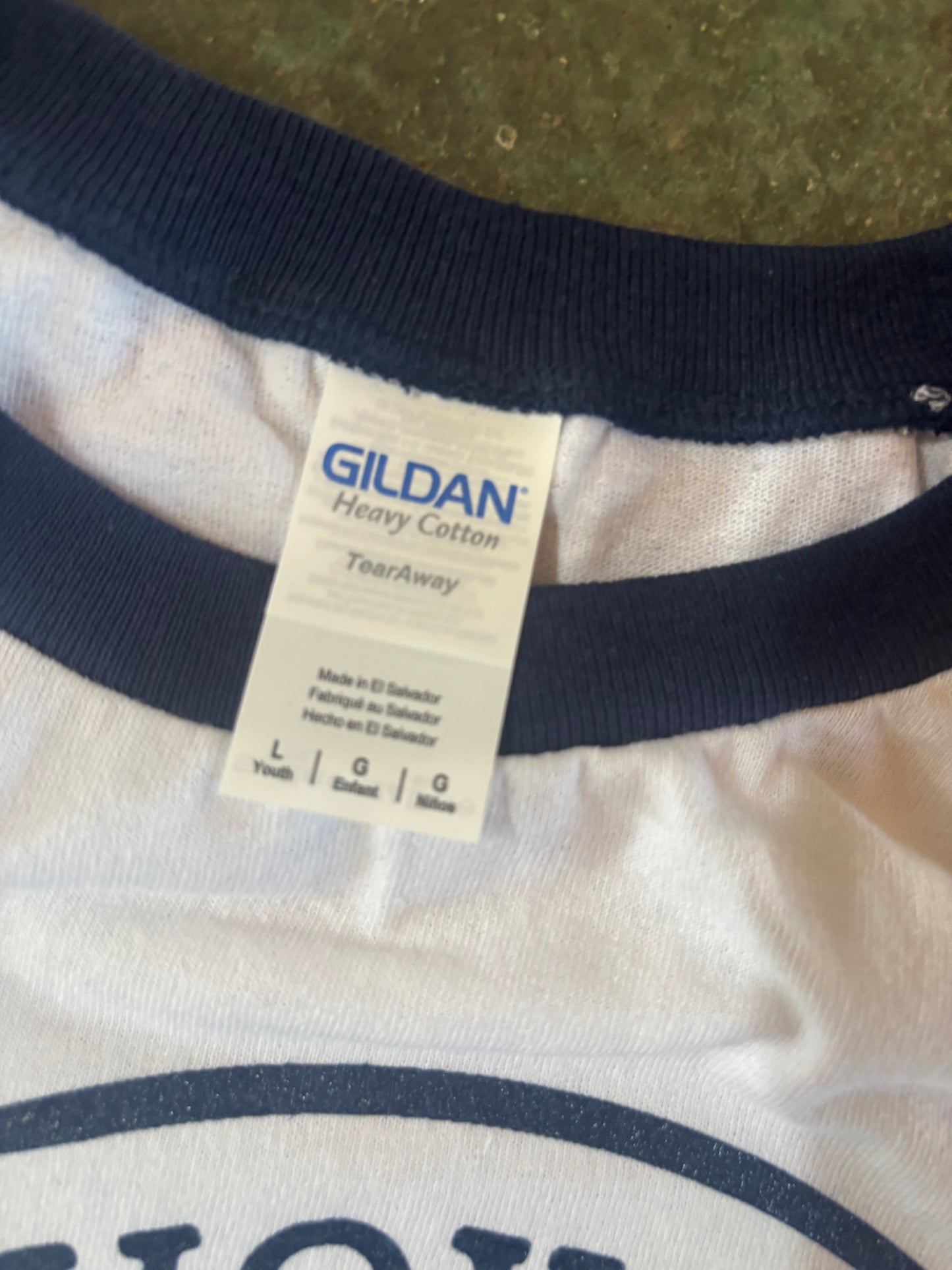 YL Baseball 3/4 sleeve- White/ Navy sleeve- Circle logo (YBB3)