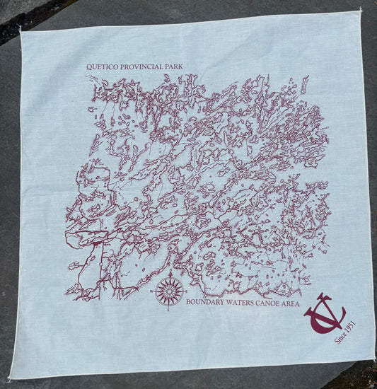Bandana- CV w/ BWCA/Quetico map- cream and red 21” x 21”