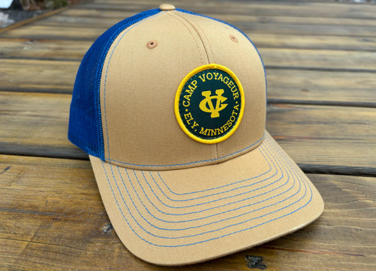 CV Trucker hat w/ CV Circle Patch- Biscuit/ True Blue (TH-24 B/TB)