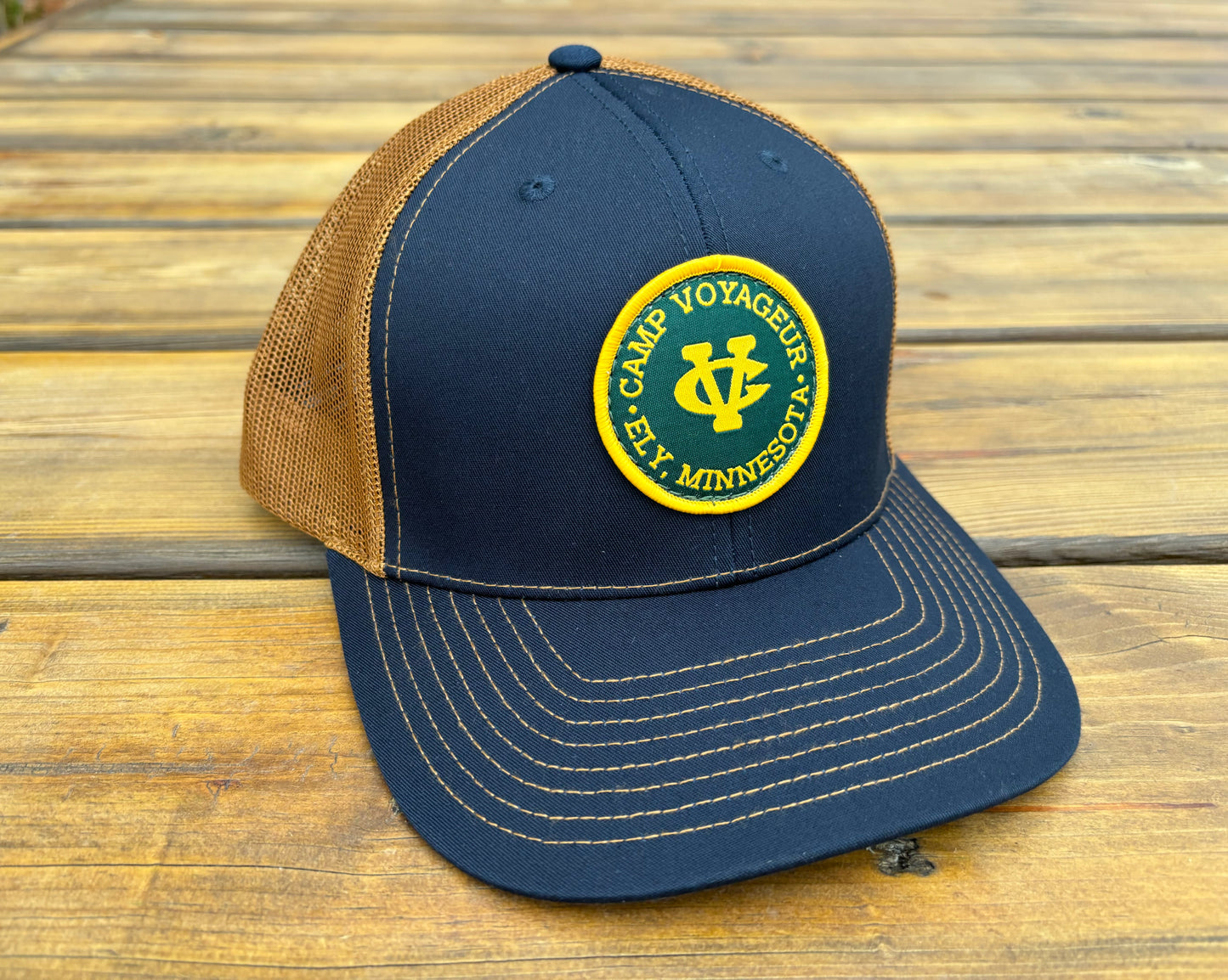 CV Trucker hat w/ CV Circle Patch- Navy/ Caramel (TH-24 N/C)