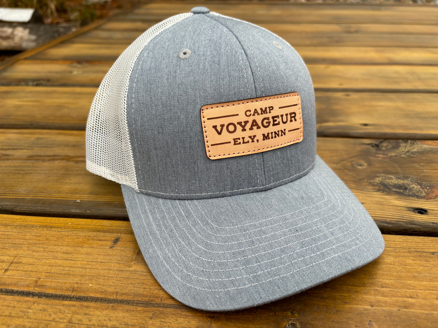 CV Trucker hat w/ CV Rectangular Leatherette- Heather Grey/ Light Grey (LTH-24 HG/LG)