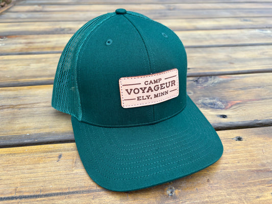 CV Trucker hat w/ CV Rectangular Leatherette- Dark Green (solid) (LTH-24 DG)