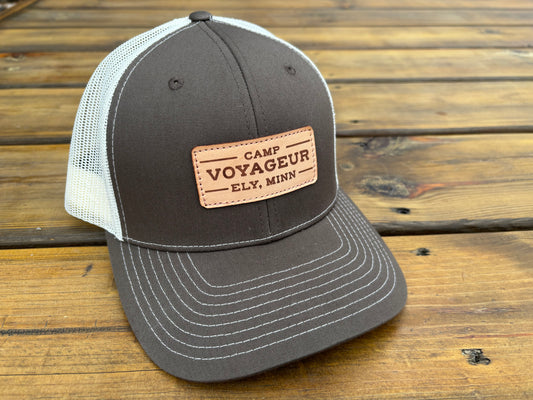 CV Trucker hat w/ CV Rectangular Leatherette- Chocolate Chip/ Birch (LTH-24 CC/B)